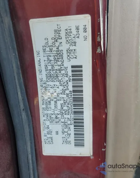 2004 Toyota Sequoia Sr5 from USA, damaged, VIN 5TDZT34AX4S233440